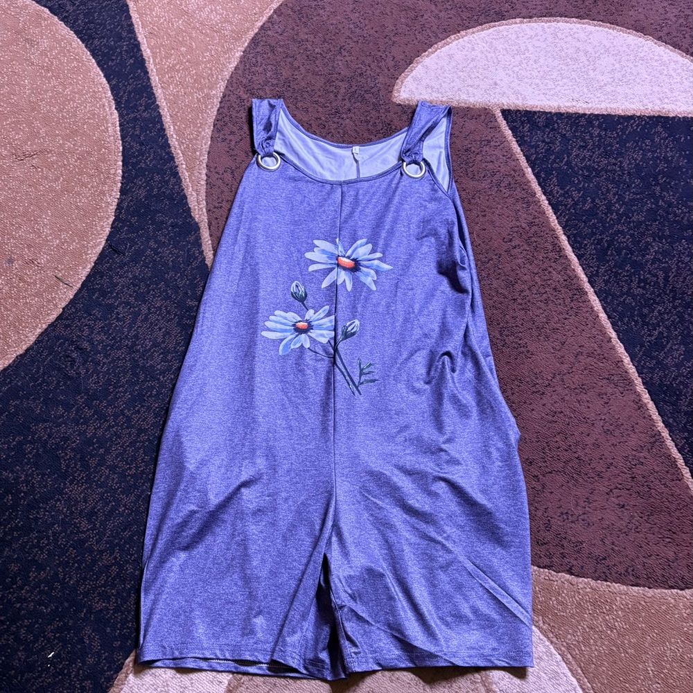 Purple Floral Embroidered Romper